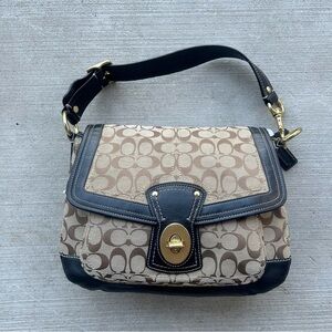 Coach Signature Tan and Black Shoulder Bag